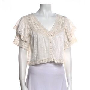 LoveShackFancy Nora Top Antique White Ivory Size Small